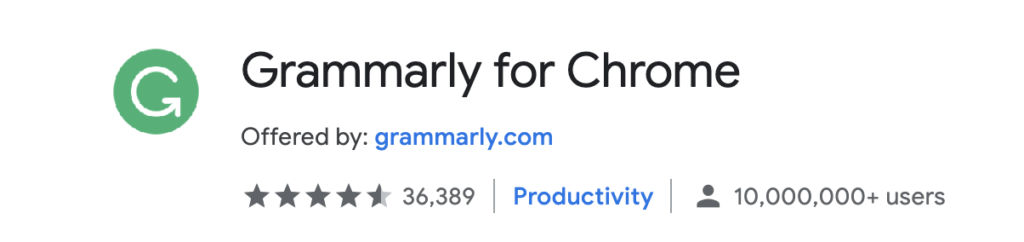 Grammarly logo and ratings displayed in Google Chrome store