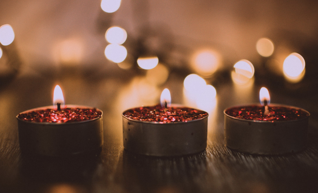cozy candles with background lights