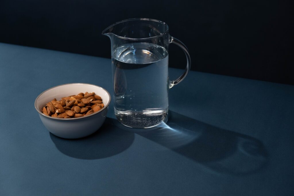 water and almonds, working from home snacks